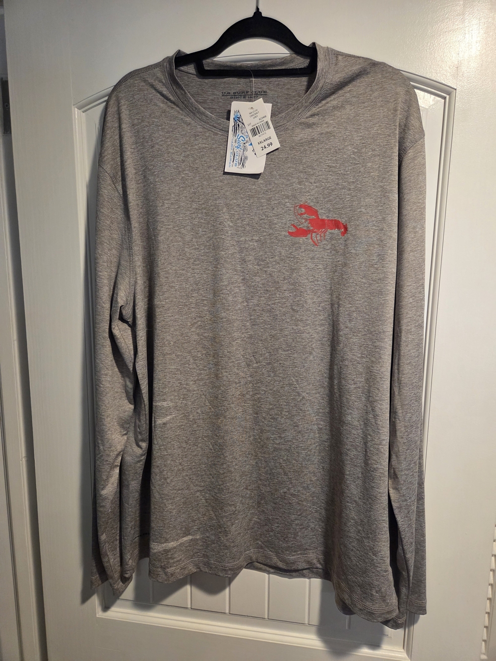Men's Gray Long-Sleeve Performance Tee with Red Lobster Accent SPF 50 NWT